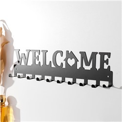 Крючки настенные «Добро пожаловать. Дом», ключница декоративная, чёрный, 1.9×32.9×8.2 см