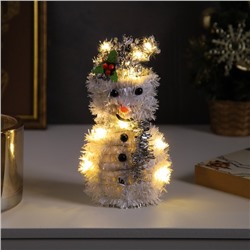 Светодиодная фигура из мишуры «Снеговик в серебристом» 16×9 см, 10 LED, батарейки AG10×3 (в комплекте), свечение тёплое белое