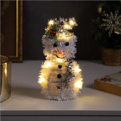 Светодиодная фигура из мишуры «Снеговик в серебристом» 16×9 см, 10 LED, батарейки AG10×3 (в комплекте), свечение тёплое белое