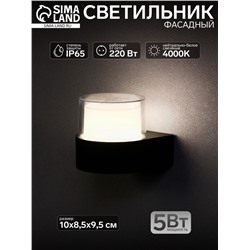 Светильник фасадный «Гранд», 5 Вт, 4000К, IP65, 220 В, пластиковый корпус, чёрный, свечение нейтрально-белое
