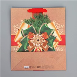 Пакет подарочный новогодний крафтовый «Новогодний подарок», M 26×30×9 см