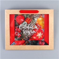 Пакет подарочный новогодний крафтовый с пластиковым окном «С Новым годом», 31×26×11 см