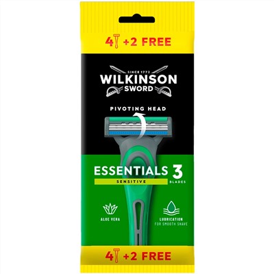 Станок для бритья одноразовый Schick (Wilkinson Sword) ESSENTIALS-3 Sensitive/ EXTRA-3 Sensitive (4+2шт.)