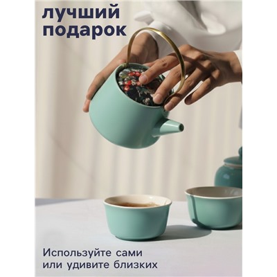 Набор для чайной церемонии «Хасима», 9 предметов, на 4 персоны, чашка 40 мл, чайник 200 мл, керамика, бирюзовый