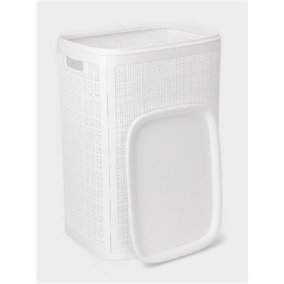 Плетёная корзина для белья с крышкой «Лён», 75 л, 43×32×60 см, белая