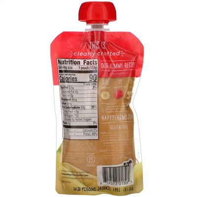 Happy Family Organics, Clearly Crafted, органическое детское питание, этап 2, для детей старше 6 месяцев, банан, малина и овсянка, 113 г (4 унции)