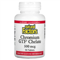 Natural Factors, хелат хрома с фактором толерантности к глюкозе (GTF), 500 мкг, 90 таблеток