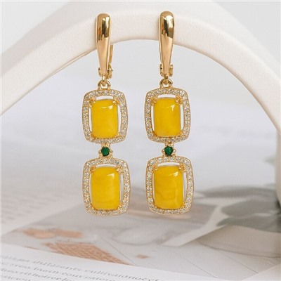 Серьги длинные ювелирная бижутерия коллекция "Дубай", покрытие позолота, вставка: пластик и цирконы, цвет: желтый и прозрачный, арт.313.392