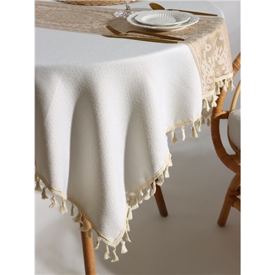 Скатерть «Этель», бежевая, с орнаментом, 140×140 см