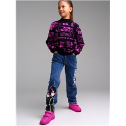 Брюки текстильные джинсовые утепленные флисом для девочек