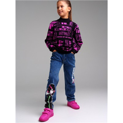 Брюки текстильные джинсовые утепленные флисом для девочек