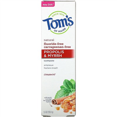 Tom's of Maine, Natural Antiplaue, зубная паста против налета, с прополисом и миррой, без фтора, корица, 155,9 г (5,5 унции)
