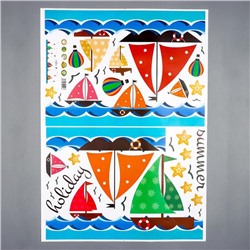 Наклейка пластик интерьерная цветная "Парусники в море" 50х70 см