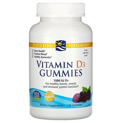 Nordic Naturals, жевательные таблетки с витамином D3, со вкусом лесных ягод, 1000 МЕ, 120 шт.