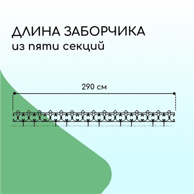 Ограждение декоративное, 30×290 см, 5 секций, пластик, чёрное, «Парковый»