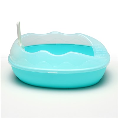 Туалет для кошек, 38×28×15 см, округлый, с бортиком и совком, синий