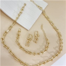 Комплект ювелирной бижутерии Итальянское золото (покрытие желтое 14к) в виде цепей, серьги, браслет на руку, колье на шею, арт.313.509