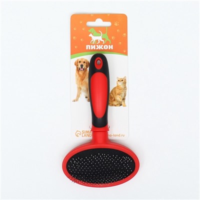 Пуходёрка, средняя, 9.5×16 см, мягкая, с закруглёнными зубьями, пластик, красная