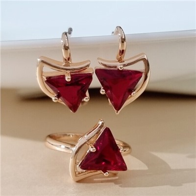 Комплект ювелирной бижутерии коллекция "Дубай" серьги и кольцо 18 р, покрытие позолота, вставка: стекло, цвет: красный, арт.414.264-18