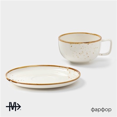 Чайная пара Magistro «Церера», 2 предмета: чашка 250 мл, блюдце d=16.5 см, фарфор, белая