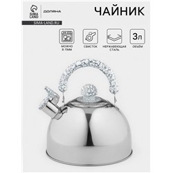 Чайник Доляна «Мрамор», 3 л, со свистком, нержавеющая сталь, хромированный