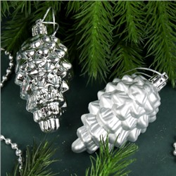 Елочное украшение Шишка 8 штук 8 см серебро / 5620-S /уп 72/