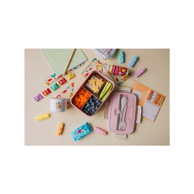 Ланч-бокс в школу TAKE IT EASY, 800 мл, с приборами, 12×7.6×20 см, пшеничная солома, розовый