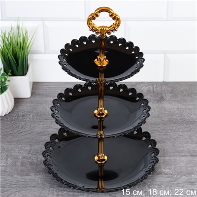 Ваза для капкейков 3-х ярусная 15/18/22 Круг черная / D-1258 /уп 100 / Пластик/689063