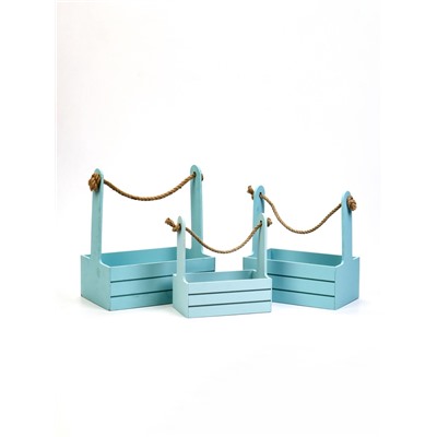 УЦЕНКА Набор кашпо деревянных 3 в 1 (29×18×33.5; 25.5×15×30; 20×12×23) «Аром», серо-голубой 1096263