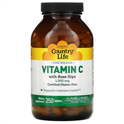 Country Life, Vitamin C with Rose Hips, 1,000 mg, 250 Tablets