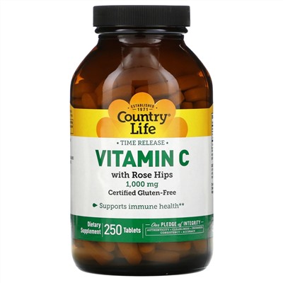 Country Life, Vitamin C with Rose Hips, 1,000 mg, 250 Tablets