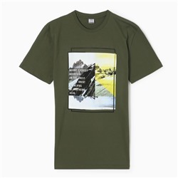 Футболка мужская с принтом, цвет хаки, размер 56