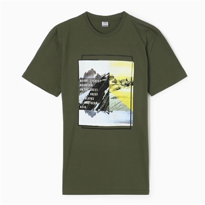 Футболка мужская с принтом, цвет хаки, размер 56