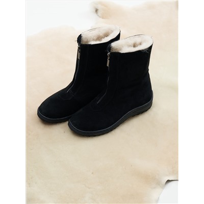 Ботинки женские чёрные замшевые на молнии, литая подошва