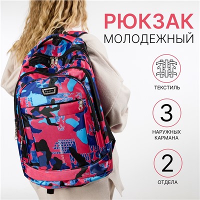 Рюкзак школьный на молнии, с карманами, размер 32×14×47 см, розовый/голубой