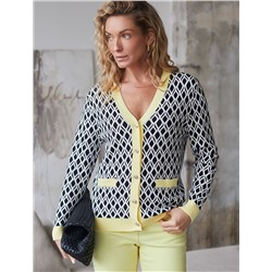 Кардиган с V-вырезом жаккардовой вязки с принтом ромб