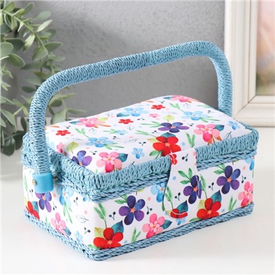 Шкатулка для рукоделия и шитья «Цветение на белом», хранение ниток, иголок, мелочи, 18×12×9.5 см