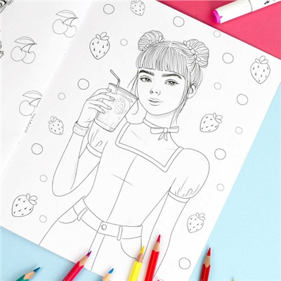 Книжка-раскраска 200х260 мм 8л "Современные девчонки" "ЛЮБИМЫЕ СЛАДОСТИ" 69336 Феникс