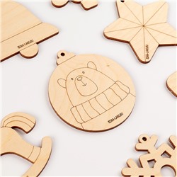 Заготовки для творчества. Набор ёлочных подвесок для росписи «Новый год!», 9 шт.