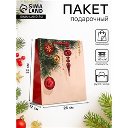 Пакет подарочный новогодний ламинированный, «Атмосфера Нового Года», 26×12×32 см