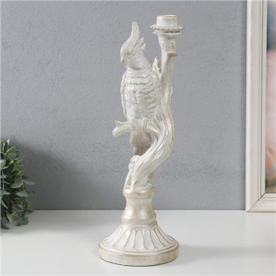 Подсвечник полистоун «Белый попугай на ветке», под металл, 12.4×12.2×36 см