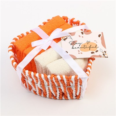 Салфетки махровые декоративные «Этель. Сердечко», 4 шт., 30×30 см, хлопок 100%, оранжевые