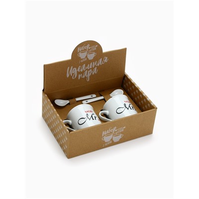 Кружки керамические парные «Мистер и Миссис», 2 шт. по 180 мл., ложка 2 шт.