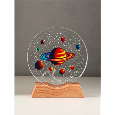Световая фигурка стекло «Диск. Голограмма: Планетарий», 5×LED, d=10 см, USB, цветной, 10×4×11.4 см
