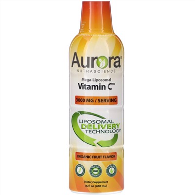 Aurora Nutrascience, Mega-Liposomal Vitamin C, органический фруктовый вкус, 3000 мг, 480 мл (16 жидк. унций)