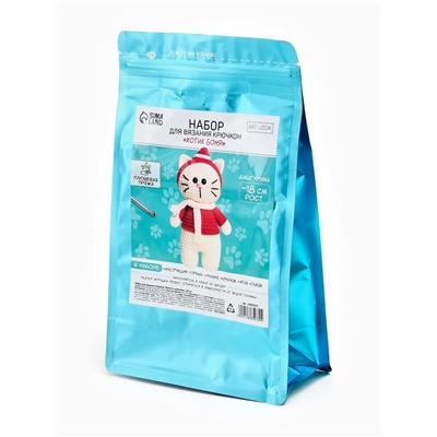 Набор для вязания игрушки «Котик в шапочке», 18 см, амигуруми