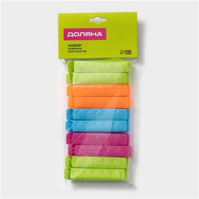 Зажимы для пакетов Доляна, 7.5 см, 10 шт., разноцветные