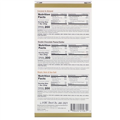 California Gold Nutrition, Перекусы, упаковка со снек-батончиками, 3 батончика по 40 г (1,4 унции) каждый