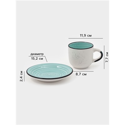 Чайная пара Доляна Nature, 2 предмета: чашка 260 мл, блюдце d=15 см, керамика, голубая