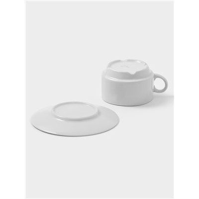 Чайная пара Дулевский фарфор «Белая», чашка 250 мл, блюдце d=14.8 см, штабелируемая